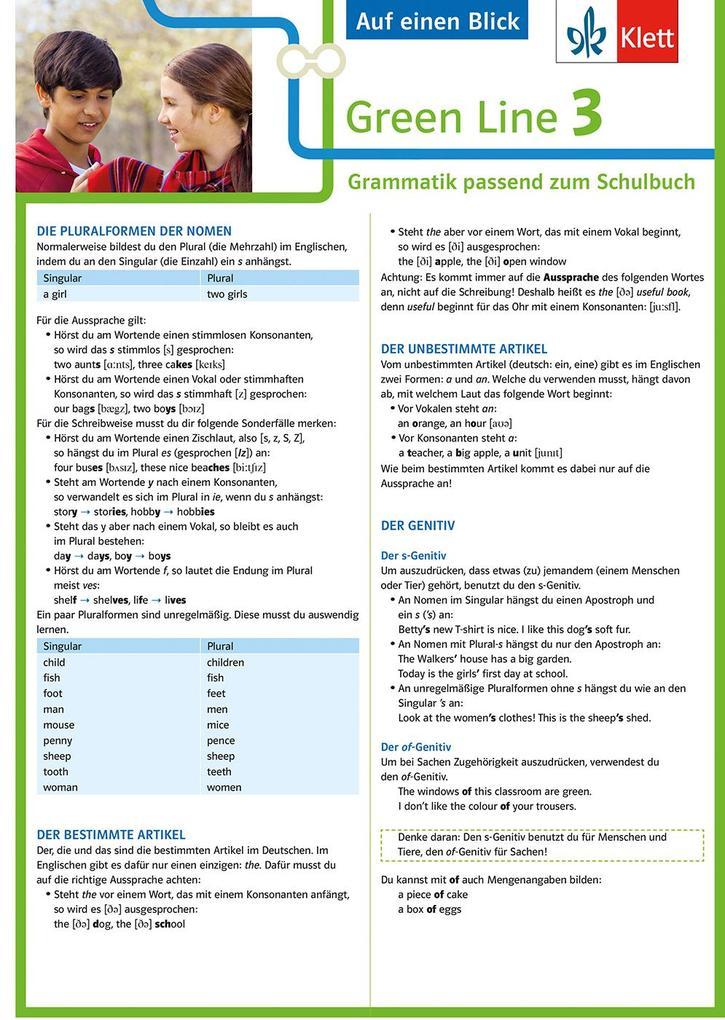 hugendubel Green Line 3. Auf einen Blick. G8. Klasse 7. Grammatik passend zum Schulbuch - Klappkarte (6 Seiten) bei. Online bestellen oder in der Filiale abholen